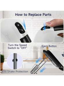 7-Speed Electric Hand Mixer - Powerful Motor With Dough Hooks & Whisks| Auto Shut-Off, Compact & Easy Clean| Ideal For Baking, Baby Food & Home/Kids Cooking - 白色 - 查看 7