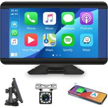 Rimoody Wireless Carplay Android Auto Portable Car Stereo, 7 Inch Touch Screen Portable Carplay Screen Bluetooth/Mirror Link/Navigation/Voice Control/AUX,For All Vehicles + Backup Camera - 6.86'' - View 1