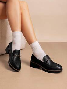 Women's Loafers Shoes Slip-On Chunky Platform Comfortable Dressy Business Casual Preppy Loafers - 黑色/PU - 查看 4
