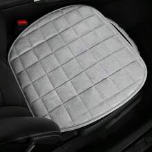 1pc Plush Checkered Car Seat Cushion, Thick Padded, Backless, Warm, Breathable, Anti-Slip, Suitable For All Seasons
