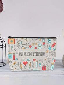 Mesh Cosmetic Bag With "MEDICINE" , Portable Storage Bag, Makeup Bag, Skincare Bag, Travel Essentials,Makeup Bag Medicine Bag Medicine Organizer Medicine Storage Bag For Travel For Outdoor First Aid Bag