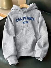 Hombre003 sudadera con capucha para hombres de manga larga con estampados modernos, ideal para las temporadas de otoño e invierno, Envío desde MéxicoSudadera de mezclilla gris con impresión de "CALIFORNIA" y "USA" que brinda comodidad y estilo contemporáneo - Gris - Ver 1