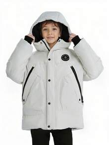 SOLOCOTE Boys' Button Front Hooded Padded Coat, Raglan Sleeve Warm Winter Coat, Christmas Gift
