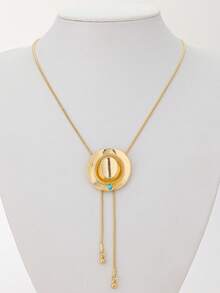 1pc Western Cowboy Style Turquoise Adjustable Snake Chain Necklace With Bull Head Pendant, Unisex - Necklace - View 3