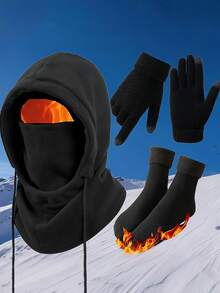 3 Stück/4 Stück Winter Mütze, Halswärmer, Handschuhe & Socken Set, geeignet für Outdoor-Sport, Skifahren, Radfahren Herbstoutfits