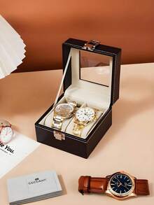 2/12 Slot Waterproof PU Leather Watch Storage Box, Watch Box Storage Organizer, Watch Gift Box, Travel Watch Storage Box, Luxury Large Capacity Watch Storage Box, Unisex, Elegant Black PU Leather With Compartments Watch Case - Holds Watches, Home Organization And Storage Supplies, Room Decoration, Gifts For Men, Gifts For Women - Multicolor - View 6