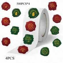 1 PC / 2 PCS / 4 PCS / Christmas Stamp Stickers - Red, Green, Gold Festive Seals, Matte Finish, Suitable For Scrapbooks, Gift Wrapping, Greeting Cards, Envelopes - One-Time Use Paper Self-Adhesive Labels - Office, Party, Personal Decoration Christmas Stickers, Festive Decorations, Festive Designs, Decorative Effects, Office Decoration Supplies - Multicolor - View 4