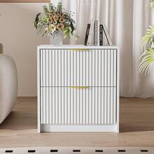 BVFUKA Set Of 2 Fluted Nightstand With 2 Drawers, Modern Storage Bedside Table With Golden Metal Handles, Wooden End Table For Bedroom, Living Room, White - trắng - Xem 2