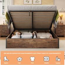 Base De Cama Elevadora Hidráulica Queen Size Almacenamiento, estructura funcional con sistema hidráulico, amplio espacio de almacenaje, diseño robusto y de fácil acceso. - Marrón - Ver 5