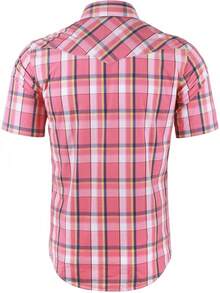 Mens Short Sleeve Plaid Button Down Shirt Western Casual Shirts With Two Pocketshalloween - Hồng - Xem 2