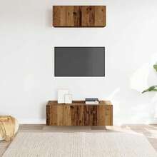 2 Piece TV Cabinet Set Wall-Mounted Old Wood Engineered Wood - Brown - View 3