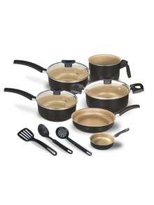 Cookware Set Casserole Set 9 Pieces Kit Nonstick Glass Lid Elegance With Cutlery - 黑色與奶油色 - 查看 2