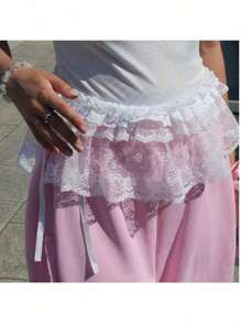 1pc Layered Lace Anti-Flashing High Waist Short Slip Skirt With Elastic Waistband