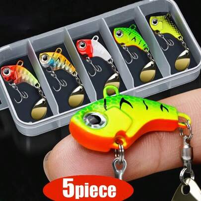 5Pieces Fishing Lure Kit Metal VIB Artificial Bait Sinking Spinner Spoon Fishing Lures Jigs Fishing Tackle