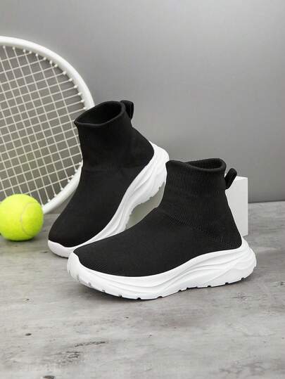 1 Pair Kids' Sneakers, Breathable Elastic Soft Shock-Absorbing Quick-Drying Lightweight Non-Slip Durable Slip-On Casual Shoes For Boys And Girls, Suitable For Running, Walking