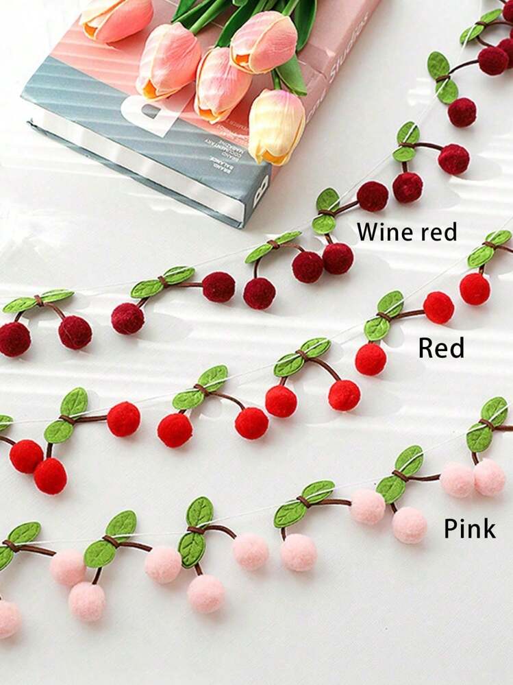 Cherry Garland Decoration, Cherries Birthday Decoration Pompom, Cherry Plush Ball, DIY Threading Banner, Bedroom Wall Decoration Hanging, Holiday Party Room And Wall Decoration, Mother's Day Graduation,Living Room Decor - Multicolor - View 7