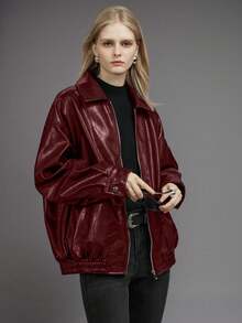 Chaqueta de moda de primavera y otoño de piel para mujer, estilo de chaqueta de motorista única con bolsillos
