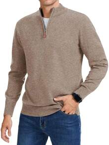 Quarter Zip Sweaters Men Long Sleeve Knitted Pullover Mock Neck Business Casual Dress Sweater, 2025 Style - 駱駝 - 查看 6