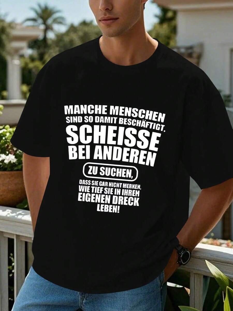 Camiseta de Verano de Manga Corta Humorística para Hombres en Estilo Alemán - Negro - Ver 1