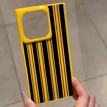 Funda con diseño de bloques a rayas negras. Compatible con phone 16 Pro, 16, 15 Pro, 14, 14 Plus, 13, 13 Pro, 12 Pro y 12 Pro. Diseño de cobertura total y protección antigolpes con orificios grandes, marco brillante y elegante. - Amarillo - Ver 1
