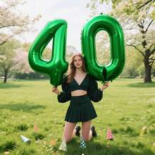 40 Inch Green Number Balloon 4, Large Number Foil Balloons Mylar For Girl Boy Birthday Party Celebration Decorations Supplies, Digital Balloons For Wedding Anniversary Events Decorations