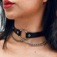 1 Piece Choker Hoop Chains Fringe Choker Gothic Punk Synthetic Leather Off - Nhẫn/Dây chuyền - Xem 3