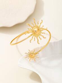 1 件时尚简约金色金属太阳袖口，百搭配饰，适合女性度假穿着 - 金色 - 查看 4