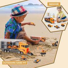 6pcs/ 11 In 1 Mini Die-Cast Engineering Trucks Construction Vehicles Excavator Bulldozer Mixer Car Model Children Toys Holiday Gift For Kids,Back To School