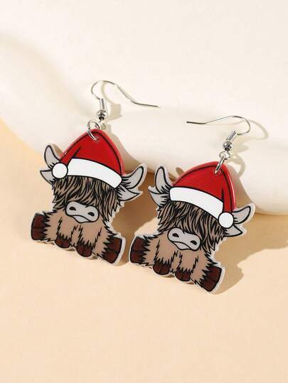 زوج من أقراط أكريليك على شكل حيوان لطيف للساق، مناسبة لعيد الميلاد والعطلات