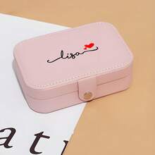 Personalized Stamped Initial Jewelry Box, Faux Leather Material, Travel Storage Box, Mother's Gift Display Box, Solid Color Travel Organizer With Lock, Can Store Rings And Accessories, Perfect Gift For Christmas, Halloween, Holiday Calendar - Multicolor - View 15