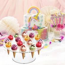 亚克力冰淇淋蛋筒展示架、华夫蛋筒架、纸杯蛋糕架，适用于生日派对、婚礼、自助餐、餐饮用品 - 無色 - 查看 8