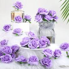 50pcs Pink Roses Artificial Flowers Bulk, 1.6 Small Silk Roses Flower Heads Decoration, Crafts, Wedding Centerpieces Bridal Shower Party Home Decor - Purple - View 4
