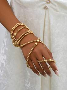 1pc Autumn/Winter New Middle Eastern Style Beaded Necklace, Fashionable & Elegant Exaggerated Metallic Geometric Shapes, Golden Round & Oval Beads Long Sweater Chain, Wrap Around Multi-Layer, Versatile For Daily, Street Style, Holidays, Gift For Friends