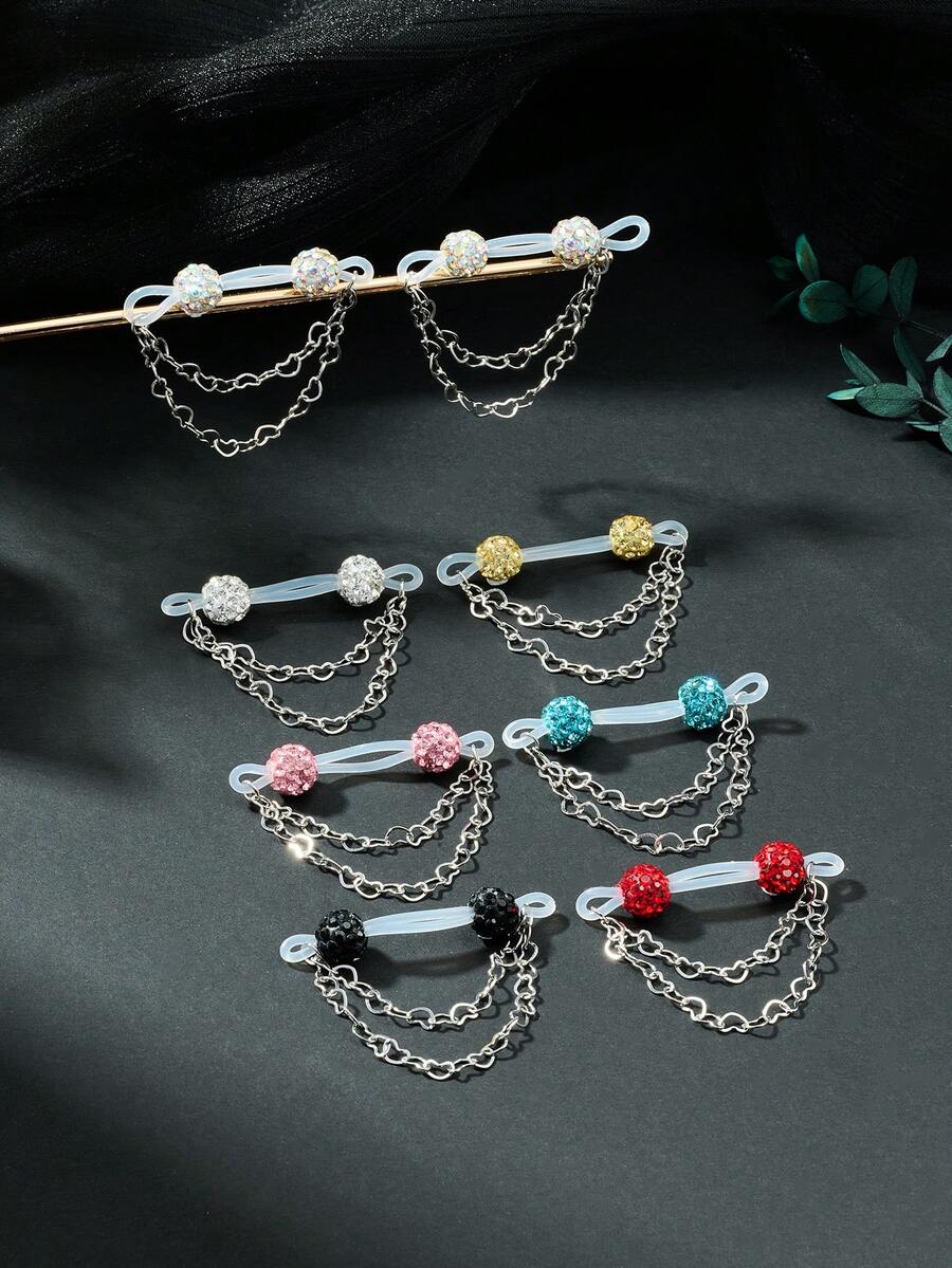 CIZME 1pair Cute Rhinestone Fake Nipple Rings For Women For Daily Decoration, Pink Nipple Cuff Non Piercing Nipple Rings Dangle Heart Chain Fake Nipple Studs Fake Nipple Piercing Jewelry