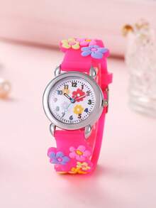 1pc Kids Pink PVC Strap Fashionable Butterfly Pattern Round Dial Quartz Watch, For Daily Decoration - Hot Pink - View 1