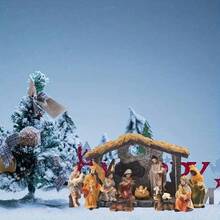 LUMIARTISAN Classic Christmas Scene Set - Resin Christmas Trunk Decoration With Jesus Statue, Perfect Holiday Gift For Home And Office, Nativity Statue Ornament, 12 Piece Christmas Gift Set