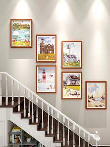 6pcs/Set Modern Minimalist Staircase Decor Painting, Corridor Wall Art Hanging Paintings, Random Photo Included