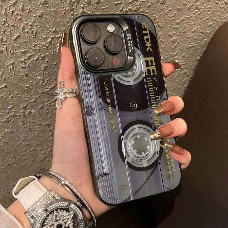1pc Retro Cassette Tape Design Fashionable Phone Case, Commuter Series Case Compatible With IPhone 11, 12, 13 Pro Max, 14 Pro Max, 15 Pro Max, 16, 13, 14, 15, Plus, Pro, Max, Personalized Durable Accessories For Stylish Phone Users, Gifts For Friends And Family - Multicolor - View 1