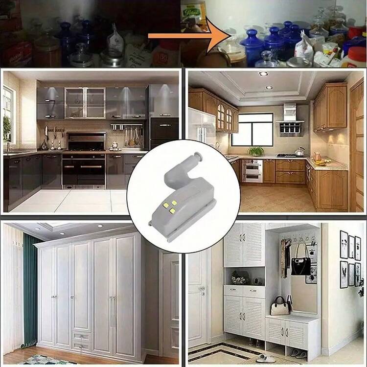 10/5个LED橱柜铰链灯，带运动传感器，触摸激活，自动橱柜照明，半嵌入式安装，暖白光，适用于厨房、卧室、衣柜门、抽屉、酒柜和其他储物空间（不含电池） - 灰色外殼 - 查看 2