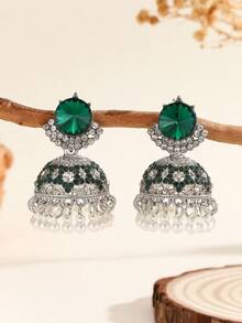 1 Paar luxuriöse Ohrringe, elegante Kristall-Strass-Ohrringe mit Kunstperle-Quasten, glamouröse Bollywood-Jhumki, geeignet für Frauen & Mädchen für den Alltag, Feste, Hochzeiten und Partys/Schmuckgeschenk