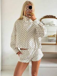 新款秋季女士波点印花短裤，休闲优雅通勤风，白色夏季款 - 白色 - 查看 8