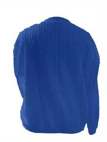 Plain Texture Casual Zipper Bomber Jacket, Cable Knit Rib Knit Casual Solid Color Long Sleeve Coat, Daily Women's Wear - Màu xanh lam - Xem 2