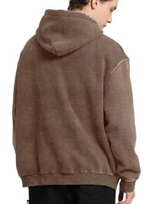 FAIABLE Mens Hoodies Oversized Unisex Wash Hoodie Heavyweight Fleece Vintage Cotton Sweatshirt Men Women Streetwear - 棕色 - 查看 6