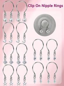 2 件装非穿孔夹式乳环，可调节悬垂式 CZ 乳房饰品，适合女士不锈钢仿穿孔饰品 - 乳環夾 - 查看 1