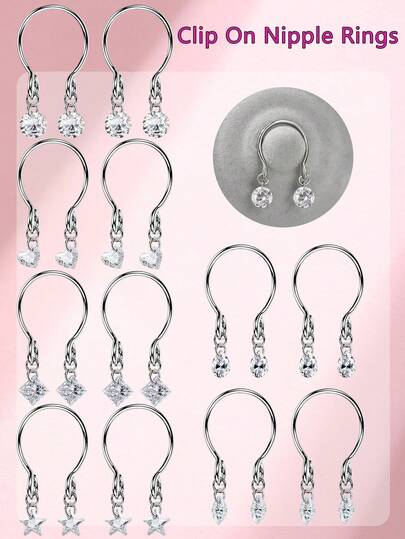 2 件装非穿孔夹式乳环，可调节悬垂式 CZ 乳房饰品，适合女士不锈钢仿穿孔饰品