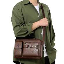 Men's PU Leather Shoulder Bag Crossbody Bag Suitable Fit For 8 Inch Laptop - Dark Brown - 查看 3