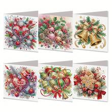 6pcs Christmas Theme Diamond Painting Greeting Card Set, 5 Unique DIY Diamond Art Embellished Christmas Greeting Cards, Craft Paper Materials, Suitable For Christmas, Thanksgiving - Handmade Mosaic Art Postcards To Express Warmth And Best Wishes.
