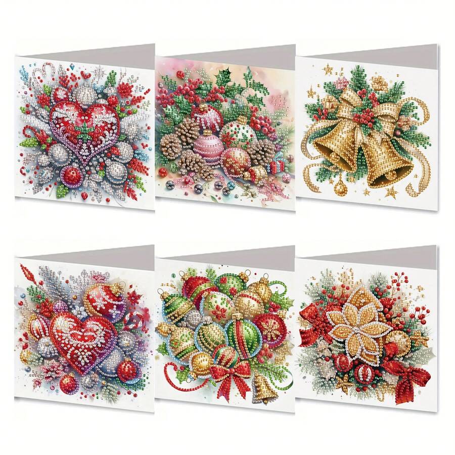 6pcs Christmas Theme Diamond Painting Greeting Card Set, 5 Unique DIY Diamond Art Embellished Christmas Greeting Cards, Craft Paper Materials, Suitable For Christmas, Thanksgiving - Handmade Mosaic Art Postcards To Express Warmth And Best Wishes.