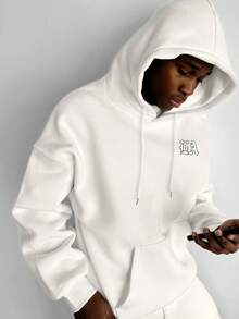 GRDR Men Gothic Style Wing Graphic Print Casual Loose Fit Hoodie Sweatshirt, Autumn/Winter - White - View 5