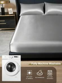 South Life 2/3pcs Satin Bed Sheet Set, Fitted Sheet Set, Soft And Comfortable Bedding For Bedroom, Bedspread For Bedroom, 1pc Mattress Cover With 1/2pcs Pillowcase, Ultra Soft, Lightweight And Breathable Bed Sheet, Machine Washable, Perfectly Fits Twin Full King Queen All Size Bed, Independence Day Bedding, Bedding Gifts, - 灰色 - 查看 6